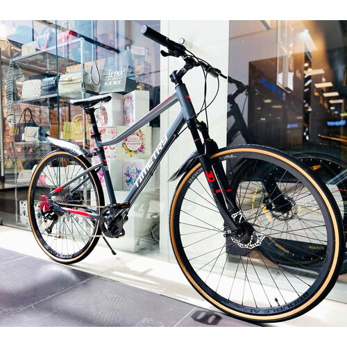 фото Горный велосипед тт123 700c 28 дюймов / женский и мужской, городской для взрослых / спортивный, скоростной велик для подростков серый time try