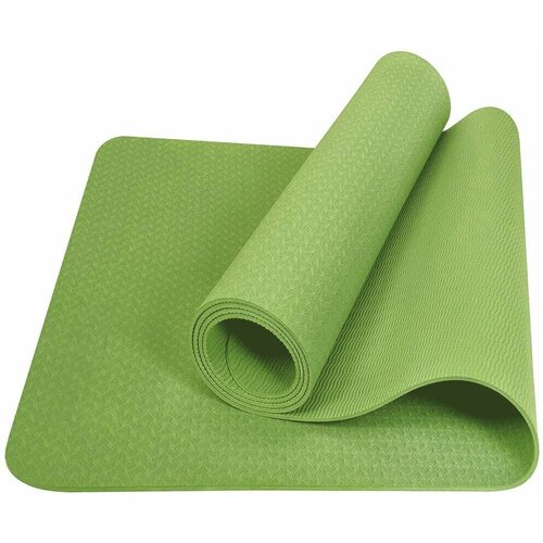 фото Коврик для йоги 6 мм tpe, зеленый, 183х61х0,6 см нет бренда