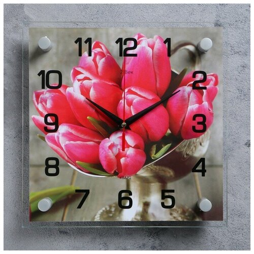 фото Часы настенные, серия: цветы, "тюльпаны", 25х25 см, микс newstory