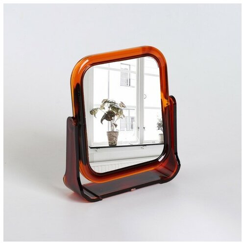 фото Зеркало настольное, двустороннее, с увеличением, зеркальная поверхность 8,5 × 10,5 см, цвет «янтарный» нет бренда
