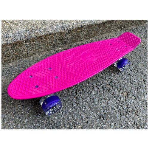 фото Скейтборд мини-круизер fish board 22 розовый на светящихся колесах fish skateboards