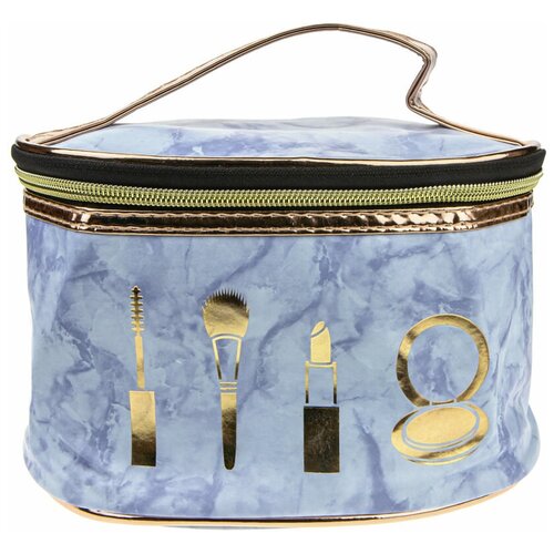 фото Косметичка-чемоданчик lukky мраморная с золотом, голубая, 21х23х16 см lucky