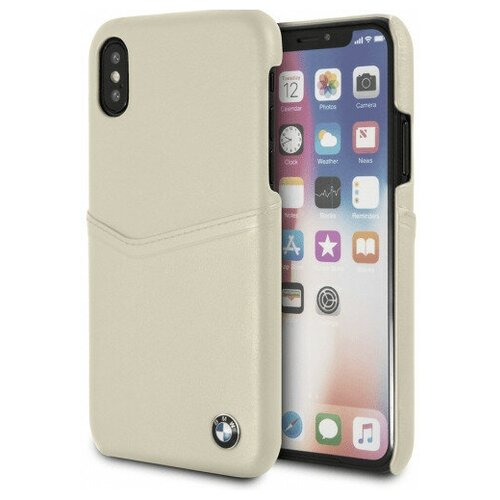 фото Чехол cg mobile bmw signature card slot hard leather для iphone x/xs, цвет бежевый (bmhcpxglcsta)