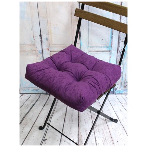 фото Подушка для сидения на стул без завязок matex velours фиолетовый, чехол не съемный, ткань велюр, 40х40 см матекс