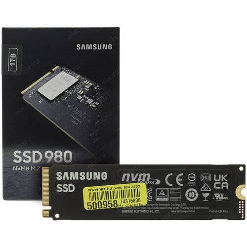 фото Samsung жесткий диск ssd m.2 1tb samsung 980 (3100/2600mbs, 470000 iops, 3d tlc v-nand, pci-e3.0x4) #mz-v8v1t0bw