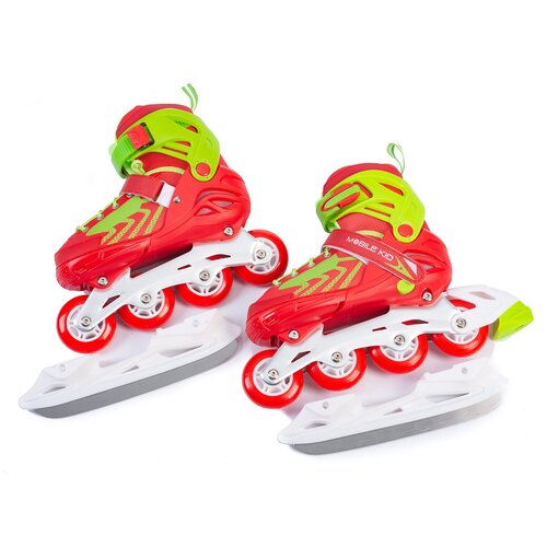фото Раздвижные коньки-ролики (2 в 1) mobile kid uni skate, размер m (31-34), red-green