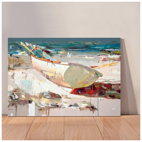 фото Картина большая лодка, 40x53 см, картина на холсте на деревянном подрамнике с настенным креплением вау холст