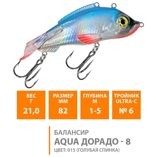 фото Балансир для зимней рыбалки aqua дорадо - 8 82mm, вес - 21,0g, цвет 015 (голубая спинка)