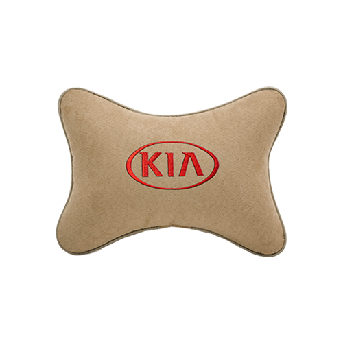 фото Подушка на подголовник алькантара beige (красная) с логотипом автомобиля kia vital technologies