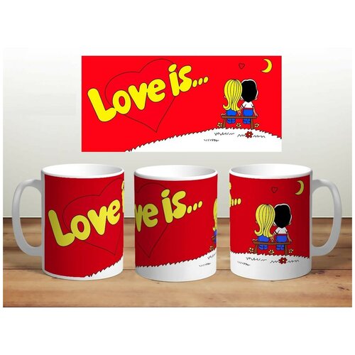 фото "love is...красная" - кружка большая классическая с красивым рисунком (принтом), с юмором, с надписью, в подарок, для чая кофе молока пива, 330 мл ип шарапов