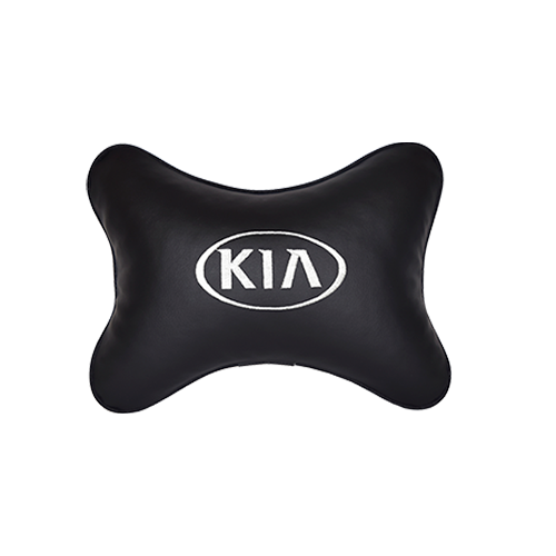 фото Подушка на подголовник экокожа black (белая) с логотипом автомобиля kia vital technologies