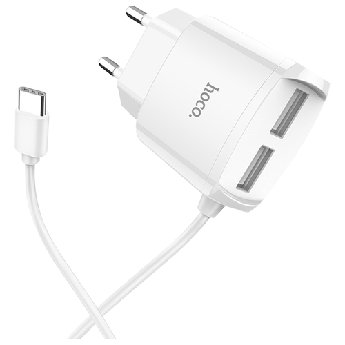 фото Зарядное устройство hoco rc2 2xusb 2.4a + кабель type-c white