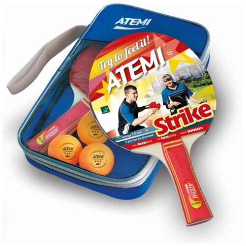 фото Набор для настольного тенниса atemi "strike" (2 ракетки+чехол+3 мяча***)