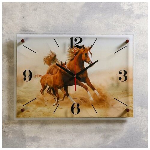 фото Рубин часы настенные, серия: животный мир, "лошадь с жеребёнком", 40х56 см