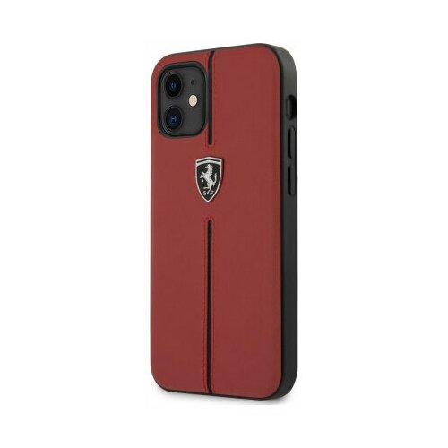 фото Кожаный чехол-накладка для iphone 12 mini ferrari off-track genuine leather/nylon stripe hard, красный (feomshcp12sre)