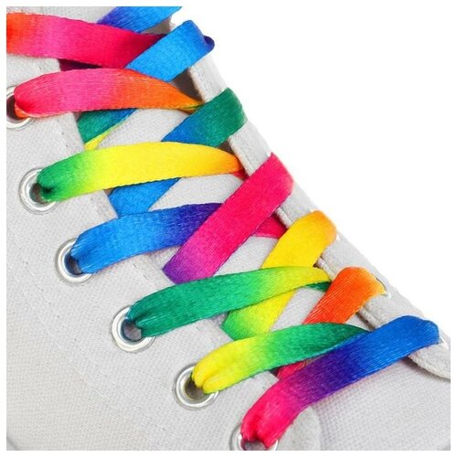 фото Шнурки для обуви, пара, плоские, 8 мм, 120 см, цвет «радужный» mikimarket