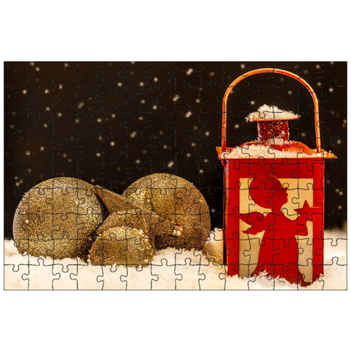 фото Магнитный пазл 27x18см."рождественский фонарь, фонарь, новогодние шары" на холодильник lotsprints