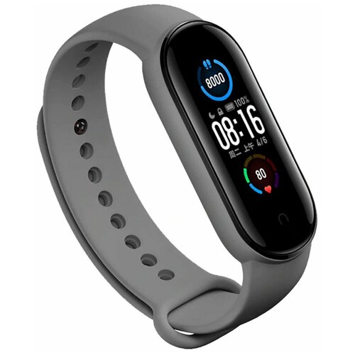 фото Силиконовый ремешок для xiaomi mi band 5 и mi band 6 (sport) / спортивный ремешок на фитнес трекер сяоми ми бенд 5 и ми банд 6 (спорт) (серый) pastila