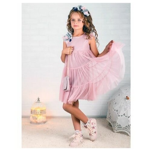 фото Нарядное платье для девочки "юниса" + ободок + сумочка, пудра-блеск, lila style (122 пудра блеск)