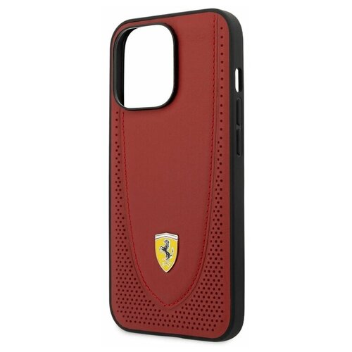 фото Ferrari для iphone 13 pro max чехол genuine leather curved with metal logo hard red