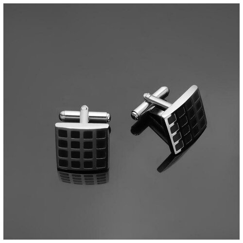фото Queen fair запонки стальные "квадрат" сетка, цвет чёрный в серебре