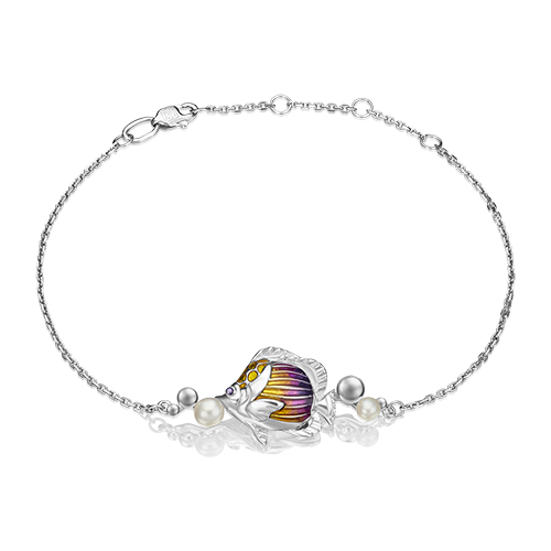 фото Браслет platina jewelry из серебра 925 пробы с эмалью, жемчугом культивированным