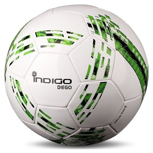 фото Мяч футбольный №5 indigo diego любительский (pvc 1.2 мм) n001 бело-зеленый