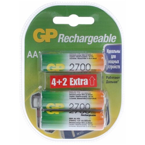 фото Gp аккумулятор gp ni-mh 270 aa hc 4/2, 6 шт.