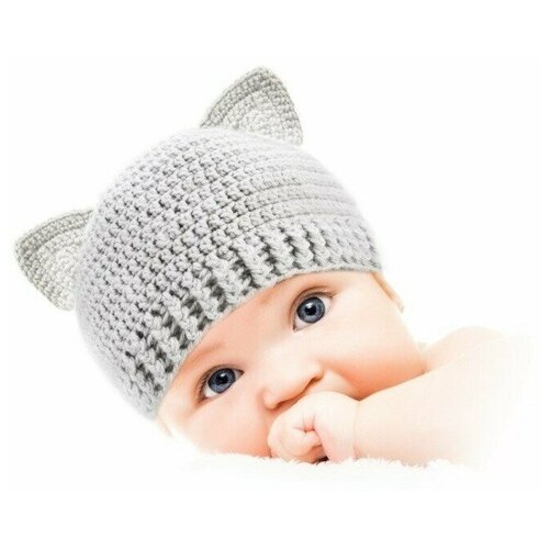 фото Шапочка для детей и новорожденных от 0 до 3 лет "котик" (набор для вязания) викидс