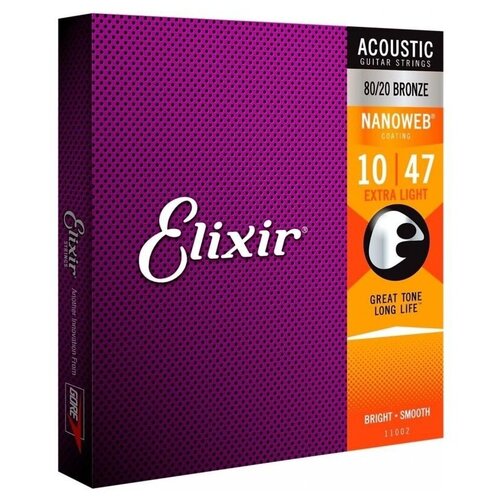 фото Elixir 11002 nanoweb струны для акустич. гитары extra light 10-47 бронза 80/20