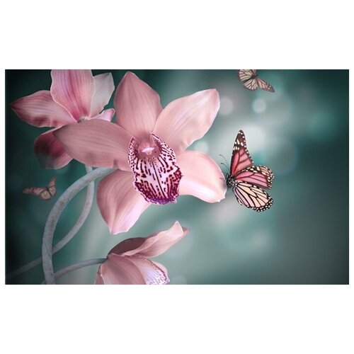 фото Набор алмазной мозаики "орхидеи и бабочки", размер 50х32 см, 51 цвет яркие грани