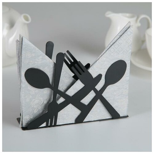 фото Салфетница «приборы» skiico kitchenware 13,5×4,5×9,5 см / металлический держатель для салфеток черный