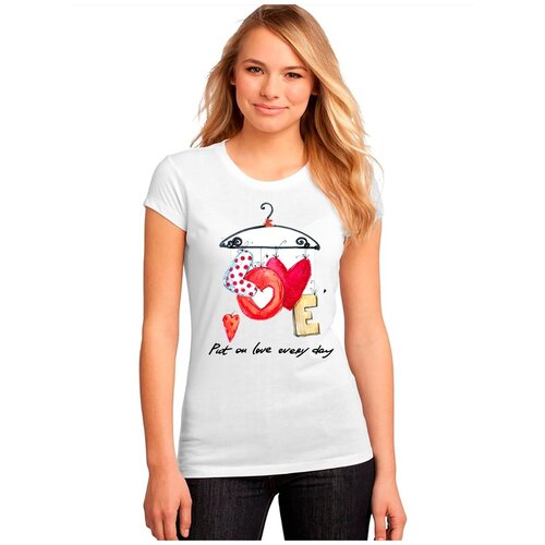 фото "женская белая футболка вешалка, буквы, сердечки". размер xs drabs