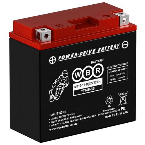 фото Аккумулятор мотоциклетный wbr mt 12-12b yt14b-bs 12v 14ah agm(залит и готов к применению)