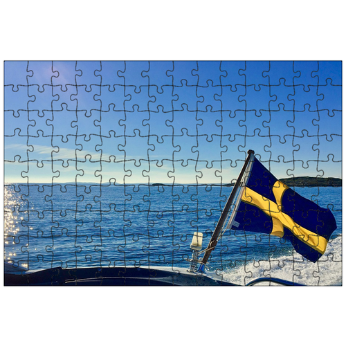 фото Магнитный пазл 27x18см."моторная лодка, швеция, шведский флаг" на холодильник lotsprints