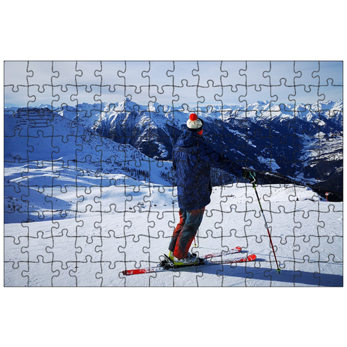 фото Магнитный пазл 27x18см."горные лыжи, горы, лыжник" на холодильник lotsprints