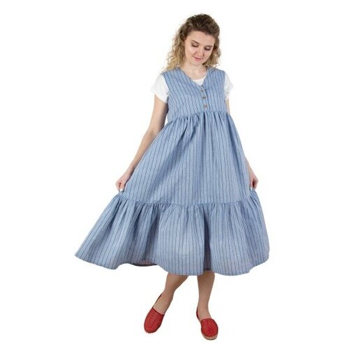 фото Платье мамуля красотуля, лен, повседневное, оверсайз, миди, размер 46-48, синий, голубой