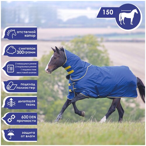 фото Попона прогулочная для лошади с отстегным капором shires tempest "original", 600d, 300g, 150, синий (великобритания)