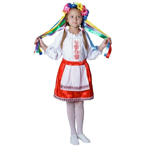 фото Костюм украинский детский (венок с лентами, блузка, юбка), 128-134 см вини