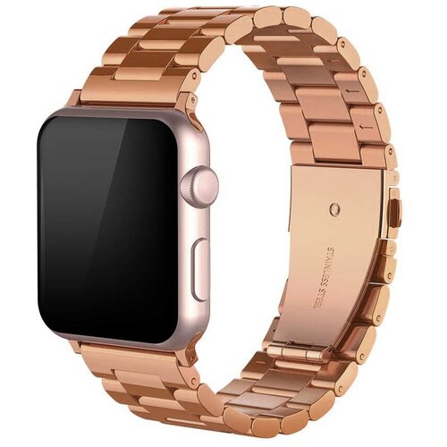 фото Металлический блочный (стальной) ремешок для смарт часов apple watch (series 1-6) 38/40 mm, розовое золото smartelectronics