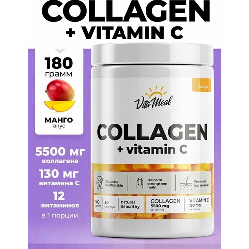 фото Коллаген с витамином с vitameal collagen + vitamin c, порошок, 180 грамм, манго