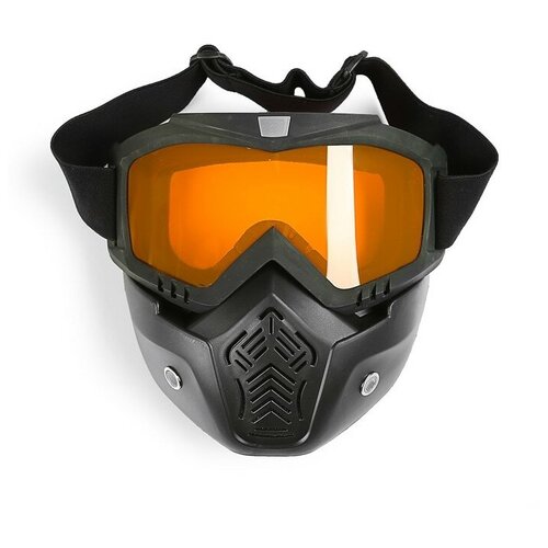фото Очки-маска для езды на мототехнике, разборные, стекло оранжевый хром, цвет черный yandex market