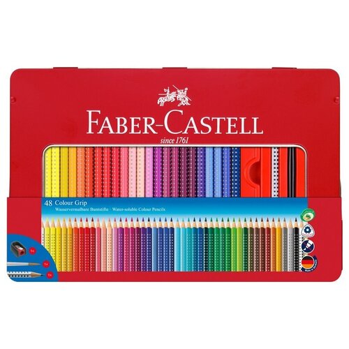 фото Faber-castell цветные карандаши grip, с точилкой, кистью и чернографитным карандашом 48 цветов (112448)