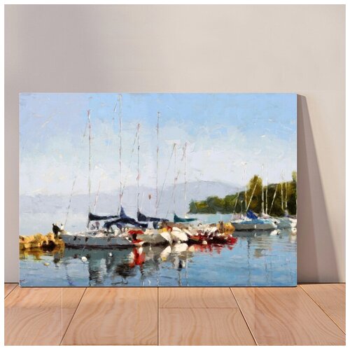 фото Картина скоростные лодки, 40x53 см, картина на холсте на деревянном подрамнике с настенным креплением вау холст
