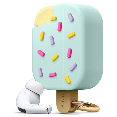 фото Силиконовый чехол с карабином elago ice cream silicone hang case для airpods pro, цвет мятный (eapp- ice- mt)