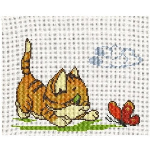 фото Набор для вышивания крестиком палитра "котенок с бабочкой", 20x15см