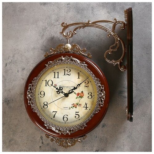 фото Часы настенные двойные, серия: садовые, "розы", коричневые, 33х41 см qwen