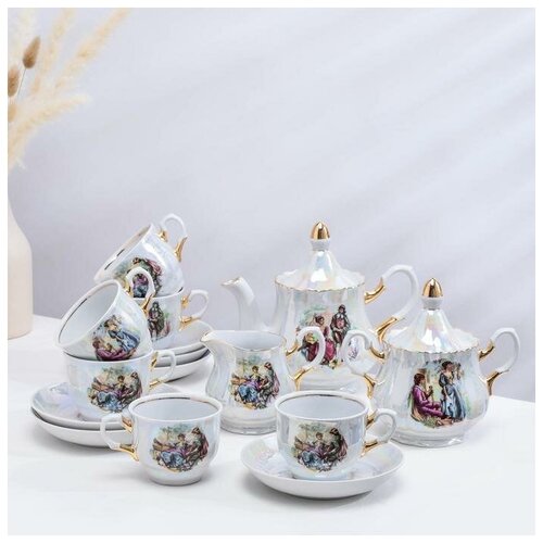 фото Сервиз чайный романс. мадонна, 15 предметов: 6 чашек чайных 250 мл, 6 блюдец чайных d=15 см чайник yandex market