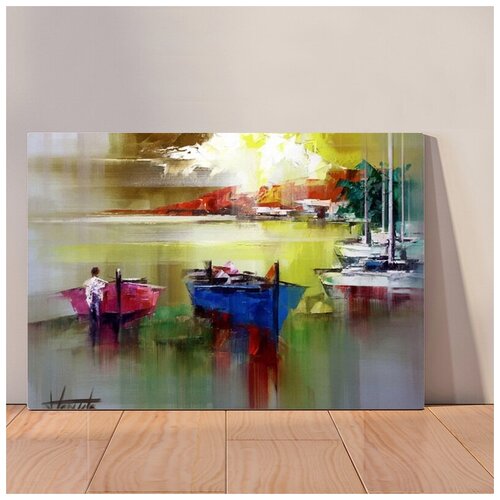 фото Картина лодки тейсидо, 50x67 см, картина на холсте на деревянном подрамнике с настенным креплением вау холст