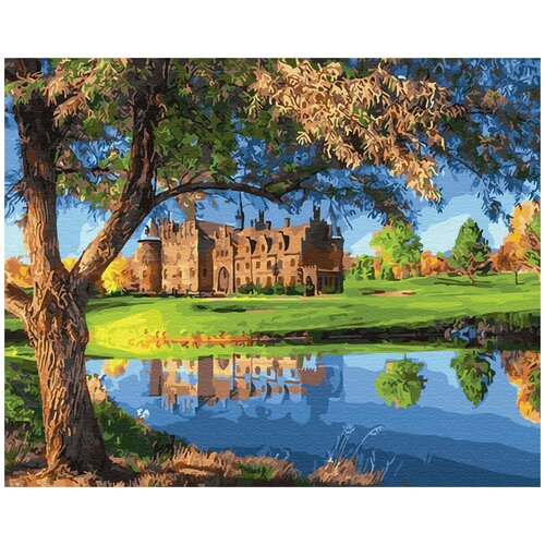 фото Картина по номерам цветной «замок у озера» (холст на подрамнике, 40х50 см)